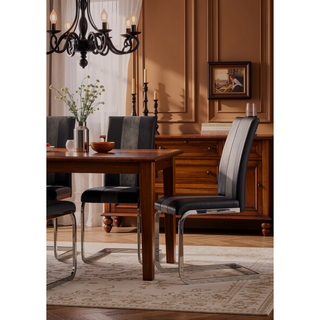 Sunvega Grey Faux Leather and Fabric Dining Chairs with 19 Inch Seat Height