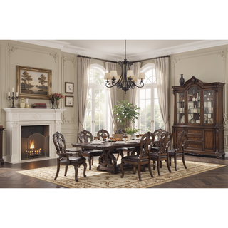 Sunvega Traditional Dark Brown Solid Rubberwood Side Chairs with Ornate Corbels