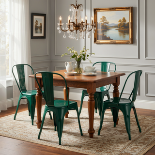 Sunvega Set of 4 High Gloss Green Industrial Metal Dining Chairs with 18 Inch Seat Height