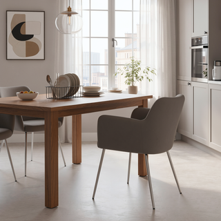 Sunvega Contemporary Grey Faux Leather Dining Chair with Cushioned Armrests Set of 2