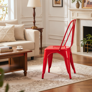 Sunvega High Gloss Red Metal Dining Chairs Set of 4 with 18 Inch Seat Height