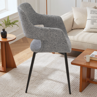 Sunvega Mid-Century Modern Dining Chair with Grey Fabric and Tapered Metal Legs - Set of 2