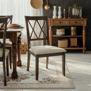 Sunvega Beige Fabric and Weathered Gray Finish Side Chair Set of 2