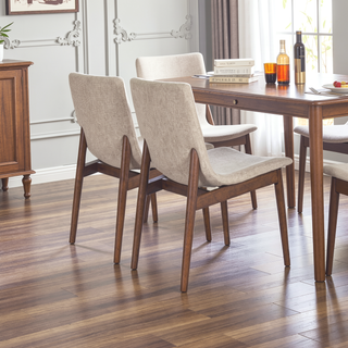Sunvega Beige Fabric Dining Chair Set of 2 with Padded Seat and Back