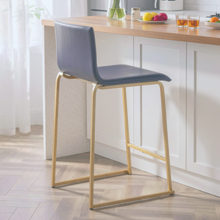 Sunvega Modern Gold Metal and Grey Faux Leather Counter Stool Set of 2