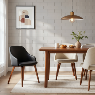 Sunvega Mid-Century Modern Dining Accent Chair with Walnut Wood Back and Faux Leather