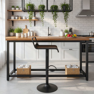 Sunvega Industrial Adjustable Swivel Metal Bar Stool with Footrest in Black Set of 2