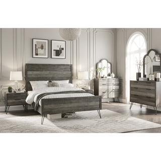 Sunvega Modern Nightstand with Three-Tone Gray Finish and Brushed Metal Legs