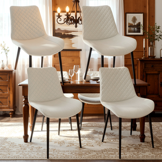 Sunvega Modern White PU Leather Dining Chair Set of 4 with Metal Legs