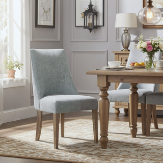 Sunvega Upholstered Dining Chair Set of 2 with High Back and Solid Wood Legs