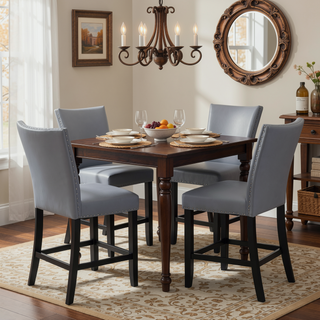Sunvega Counter Height Upholstered PU Chair Set with Footrest and Chrome Nailhead Trim