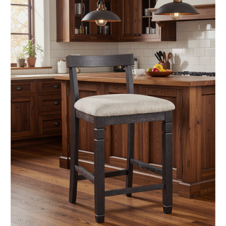 Sunvega Black Finish Wooden Counter Height Chairs with Beige Textured Fabric 2pcs Set