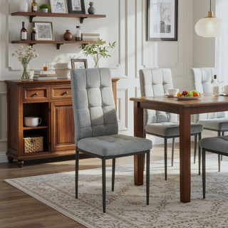 Sunvega Gray Linen Upholstered Tufted Dining Chairs Set of 4 with Metal Legs