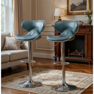 Sunvega Adjustable Swivel Barstool Set with Chrome Base and Faux Leather Seat