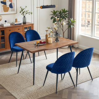 Sunvega Navy Blue Velvet Dining Chair with Metal Black Legs Set of 4