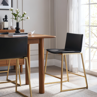 Sunvega Modern Gold Metal and Black Faux Leather Counter Stool Set of 2