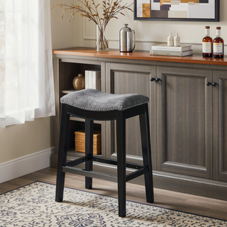 Sunvega Antique Bronze Nail Head Detailing Saddle Counter Stool with Birch Legs