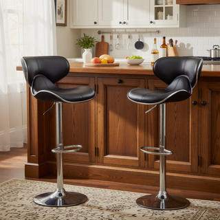 Sunvega Adjustable Swivel Barstool Set with Chrome Base and Faux Leather Seat
