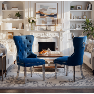 Sunvega Contemporary Tufted Velvet Dining Chairs with Nailhead Trim and Stainless Steel Legs, Set of 2