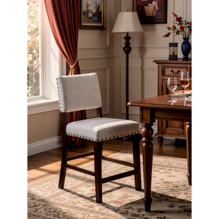 Sunvega Industrial Style Brown Cherry Ivory Upholstered Fabric Counter Height Dining Chairs