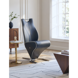 Sunvega Contemporary Zigzag Style Half Moon Metal Base Dining Chairs with White Welt Detail