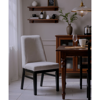 Sunvega Modern Upholstered Side Chairs with Light Gray Textured Fabric and Black Finish