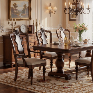 Sunvega Mahogany Finish Upholstered Seat Traditional Queen Anne Arm Chair