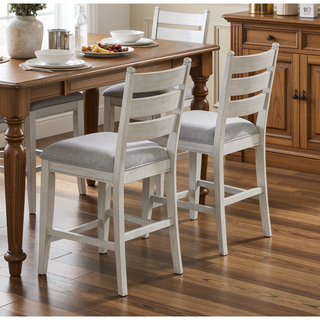 Sunvega Farmhouse Dining Set of 2 Counter Height Chairs with Antique White Finish