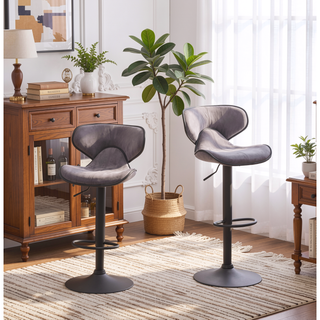 Sunvega Weathered Upholstery Adjustable Swivel Barstool with Chrome Base and Footrest