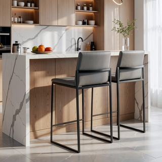 Sunvega Contemporary High Back Counter Stool Set of 3 with Padded Seat