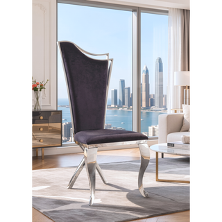 Sunvega Black Synthetic Leather & Chrome Metal High Back Armless Side Chair Set of 2