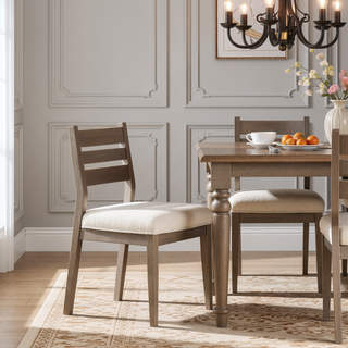 Sunvega Modern Farmhouse Wood Dining Chair with Textured Cream Upholstery Set of 2