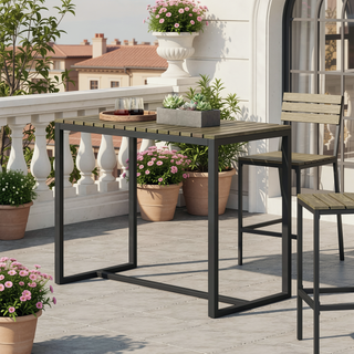 Sunvega Modern Industrial Bar Table with Acacia Wood Slat Top and Metal Frame