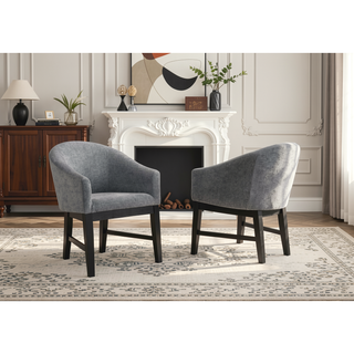Sunvega Set of 2 Gray Fabric Barrel Dining Chairs with Black Finish Legs