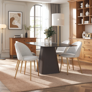 Sunvega Mid Century Modern Dining Chair Set Of 2 With Gold Plated Legs And Boucle Upholstery
