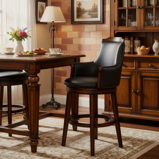 Sunvega Dark Brown Faux Leather Upholstered Swivel Pub Height Chairs Set of 2