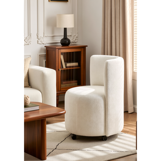Sunvega White Chenille Swivel Side Chair with Cushioned Seat and Back