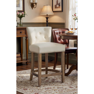 Sunvega Brown Wooden Bar Stools with Cow Top Leather Upholstered Seat and Backs