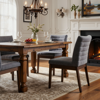 Sunvega Mid-Century Modern Dining Chairs Set of 2 with Channel Stitching and Rubberwood Frame