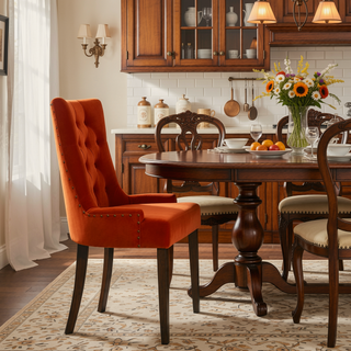Sunvega Orange and Weathered Oak Tufted Back Side Chairs with Nailhead Trim Set of 2