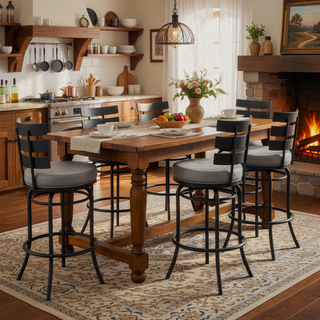 Sunvega Piren Swivel Bar or Counter Stool in Black with Gray Faux Leather
