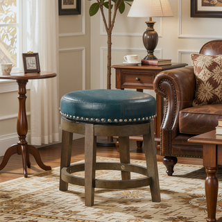 Sunvega Gray Faux Leather Swivel Stools with Nailhead Trim and Solid Wood Frame