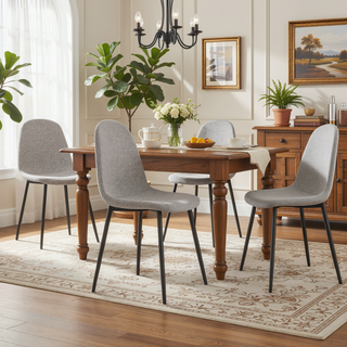 Sunvega Modern Linen Padded Dining Chairs Set of 4 with Sturdy Black Metal Legs