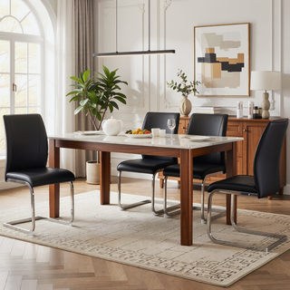 Sunvega PU Dining Chairs with Arched Metal Silver Legs and Crazy Horse Texture in Dark Gray