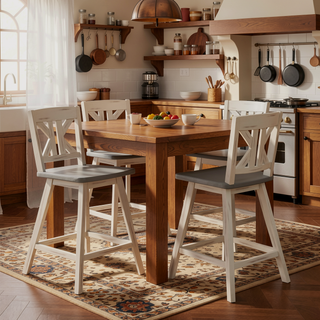 Sunvega Solid Rubberwood Counter Height Dining Table with Distressed Gray Finish