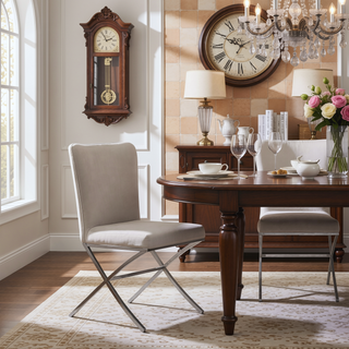 Sunvega Beige Velvet Upholstered Side Chairs with Chrome X Shape Metal Legs Set of 2