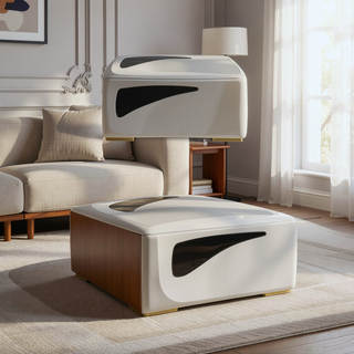 Sunvega Modern Boxy Ottoman in Sienna Kind Leather for Flexible Seating