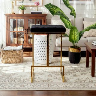 Sunvega Mid Century Modern Upholstered Stool with Metal Legs and Footrest