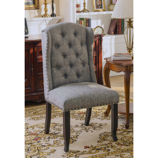 Sunvega Antique Black And Light Gray Finish Wingback Inspired Button Tufted Side Chairs