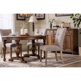 Sunvega Beige Rubberwood Dining Chair with Elegant Chanel Pleats Kit of 2